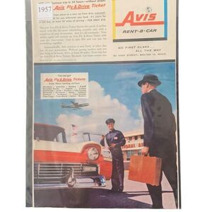Vintage 1957 Avis Fly & Drive Go First Class Ad Advertisement